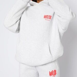 White Fox Boutique Gray Hoodie with Red Logo